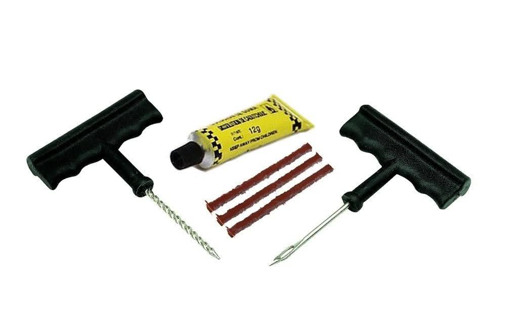 Puncture Repair Kit Tubeless Tyre Full Set With Nose Pliers Rubber Cement And Extra Strips For Cars Bikes HP DD