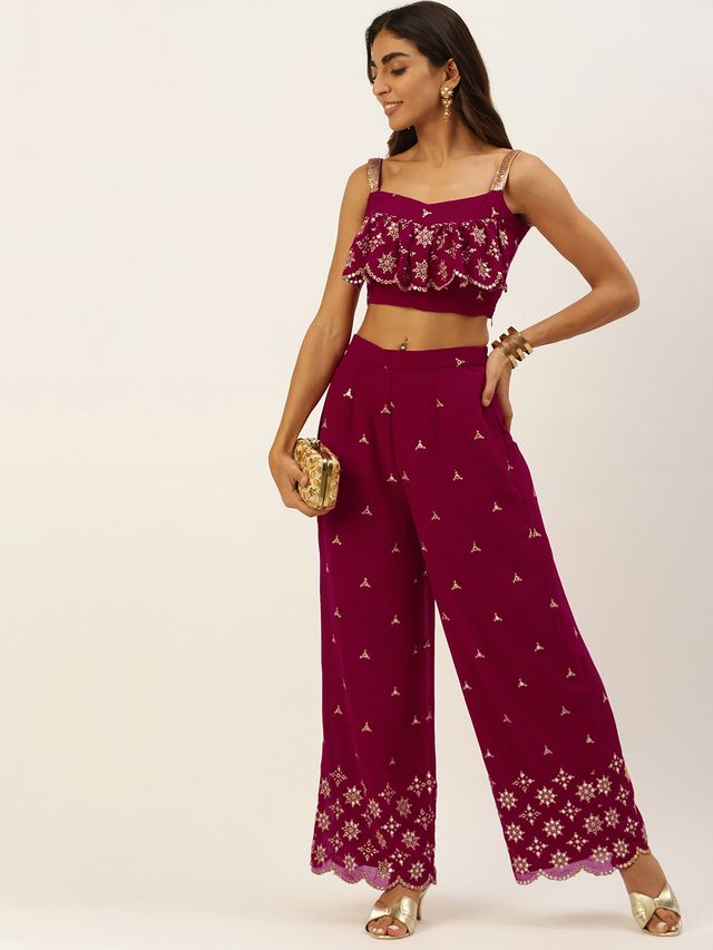 Bollywood Vogue Ready To Wear Pink Embroidered Co Ords Set