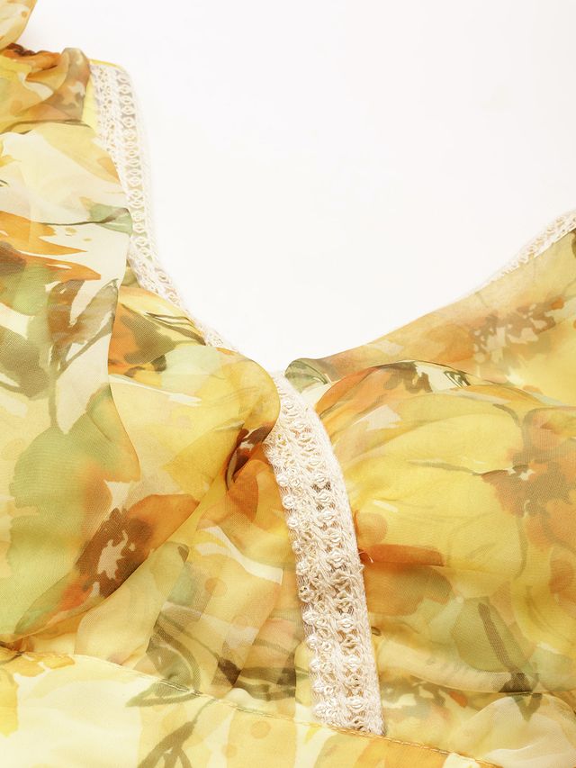 Bollywood Vogue Ready To Wear Yellow Printed Organza Lehenga