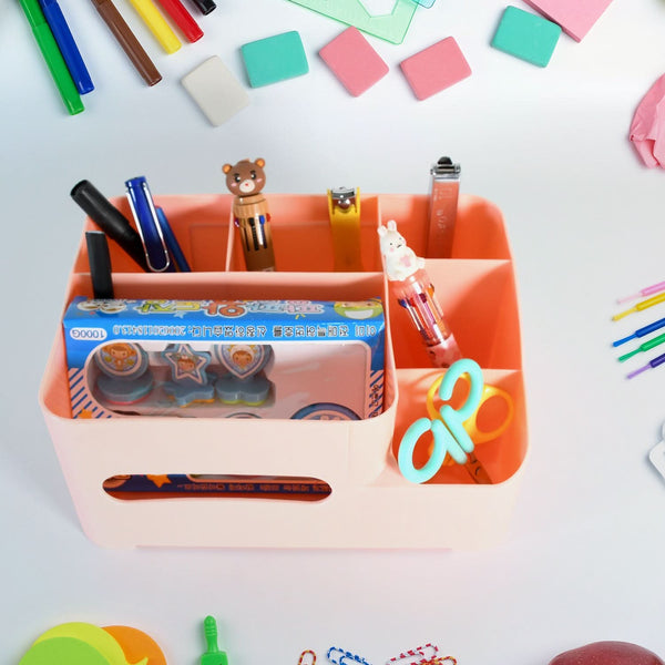 Multi-Function Desk Organizer with Tissue Holder – 6 Compartments for Home & Office