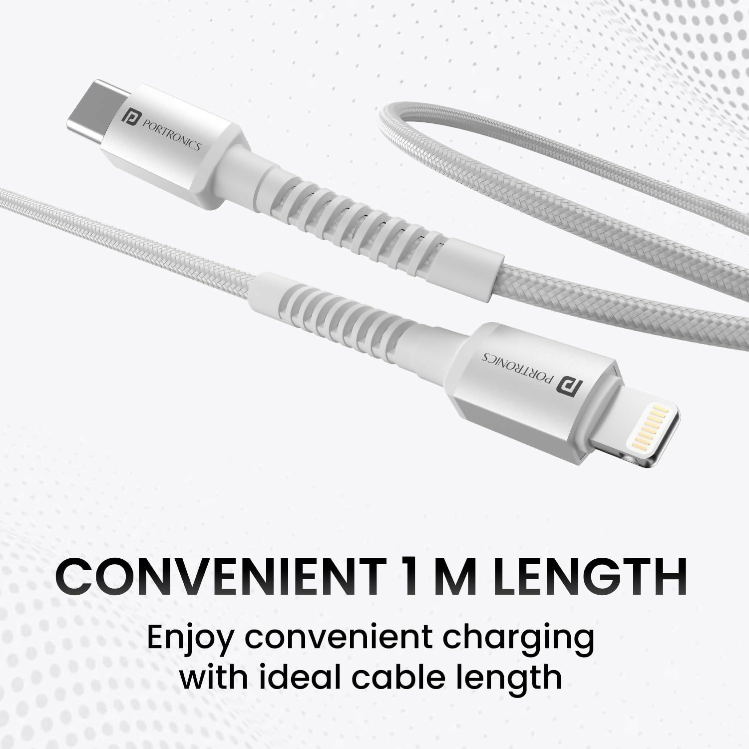 Portronics Konnect X Type-C to 8-Pin 27W Fast Charging Cable | 1M Premium TPE Cable for Lightning Devices | White