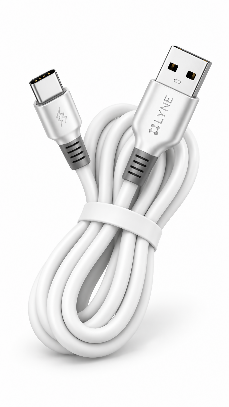 LYNE Flexy 67C Mega Series 65W USB-A to Type-C Quick Charging Data Cable – 1 Metre, White