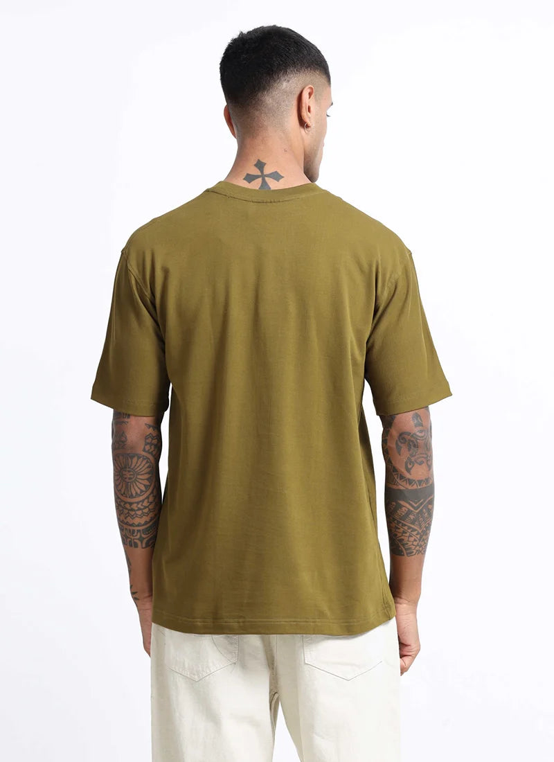 HUSTLE Dark Khaki Olive Relax Fit T-Shirt