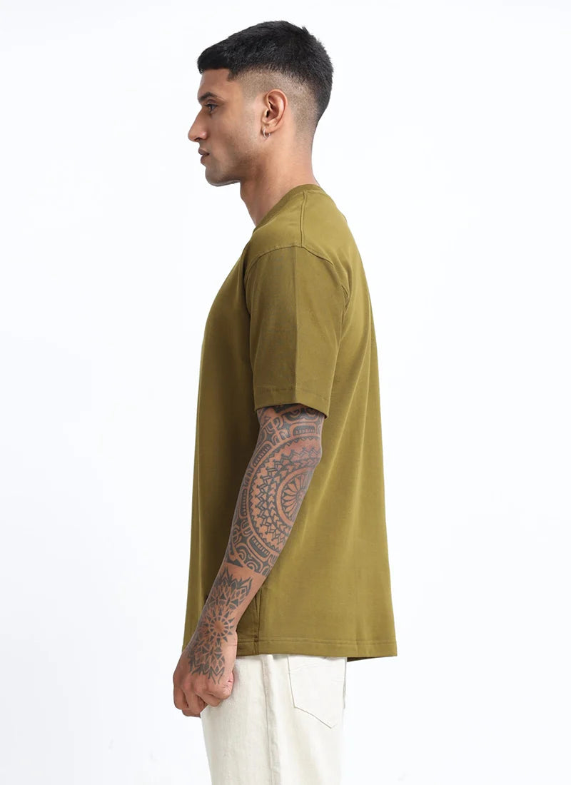 HUSTLE Men's Crew Neck Relax Fit Tees - Khaki Olive