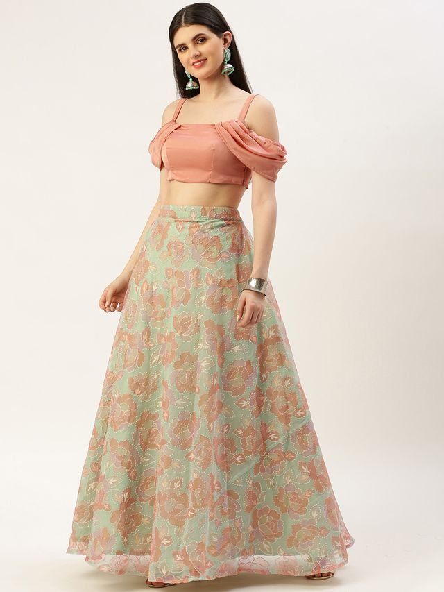 Bollywood Vogue Ready To Wear Mauve Art Silk N Sequin Organza Lehenga