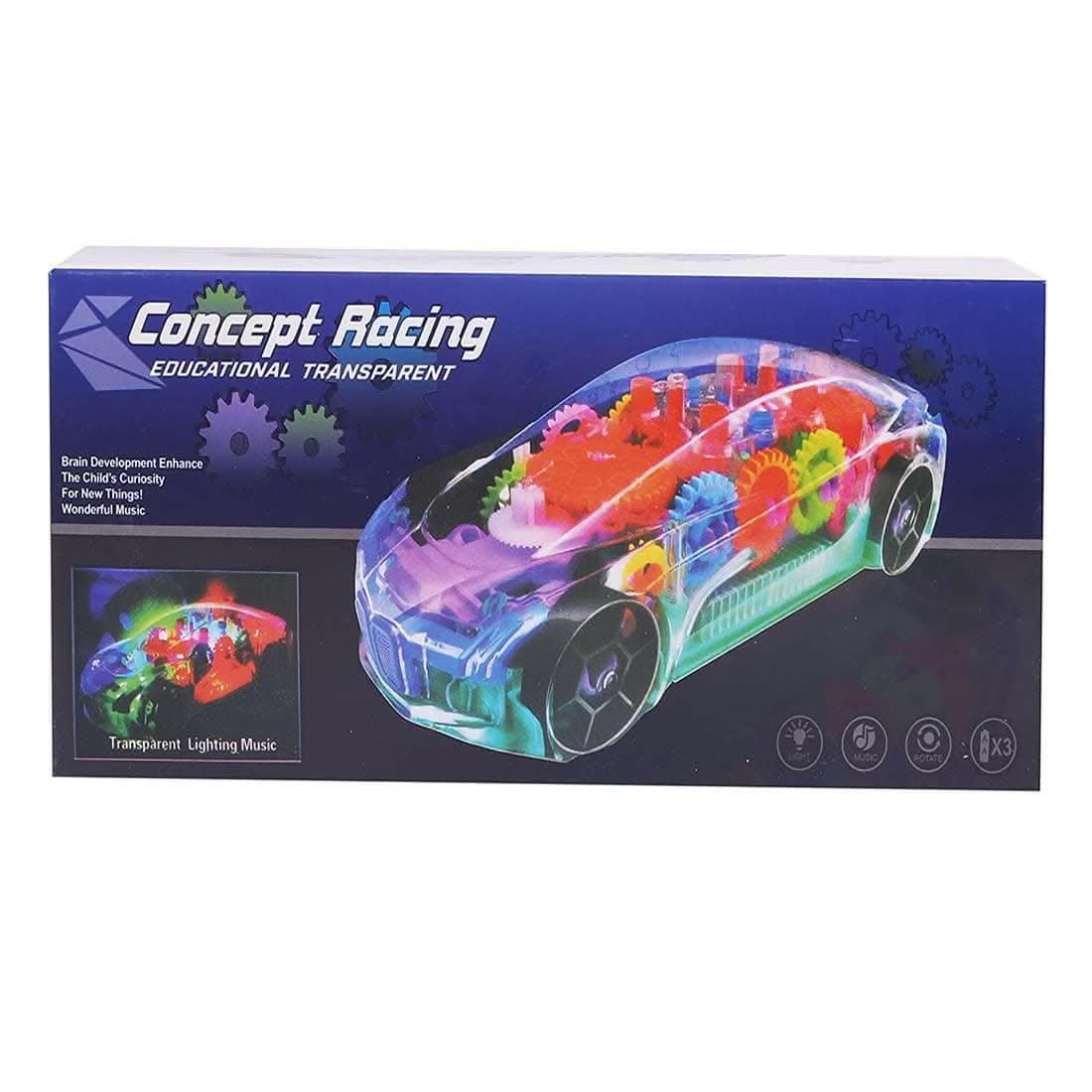 3D Lights Transparent Concept Musical Toy Cars - HalfPe