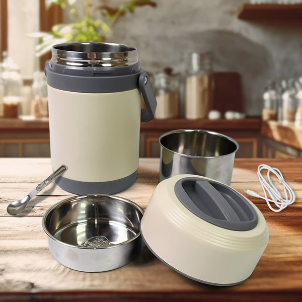 Vacuum Pot Heating Lunch Box USB Electric Heated Lunch Boxes Food Warmer Container Thermal Jar Stainless Steel & Office School Child Warmer (2 Ltr.)