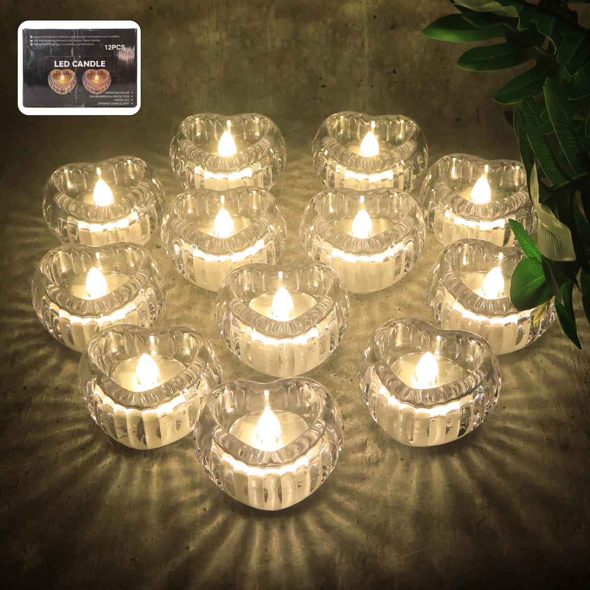 Set Of 12 Heart-shaped Led Flameless Decorative Candles Battery Operated Smokeless Tealight Lamps for Home, Parties, Weddings & Festival Décor
