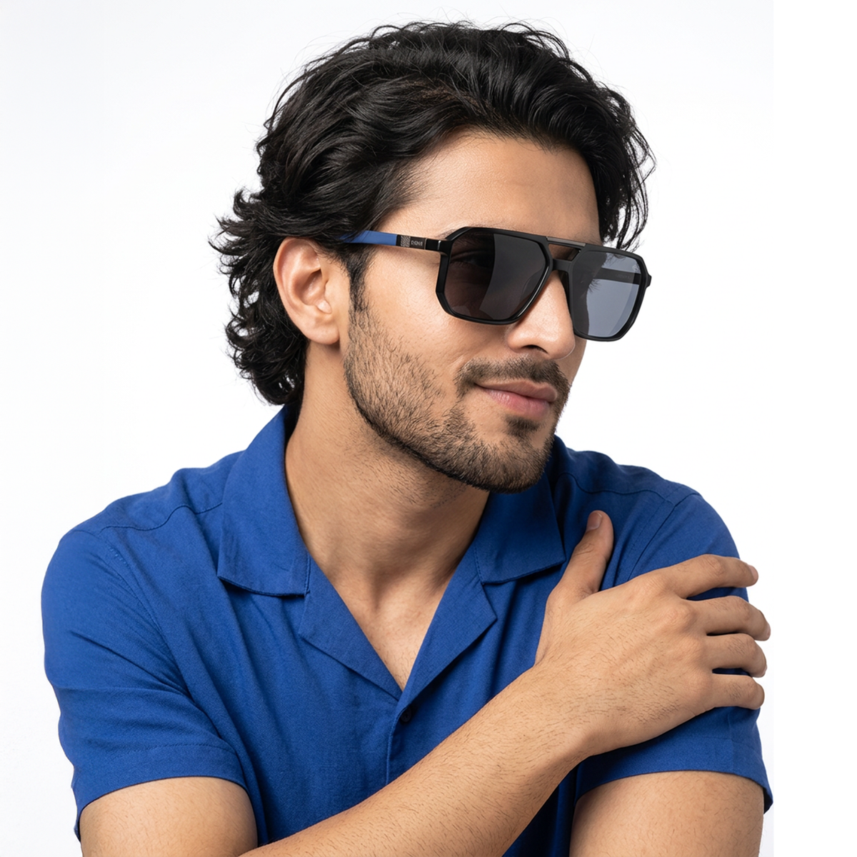 Eyejack Black Wayfarer Sunglasses for Men and Women - Style 1110 - worn by a male model (image 1)