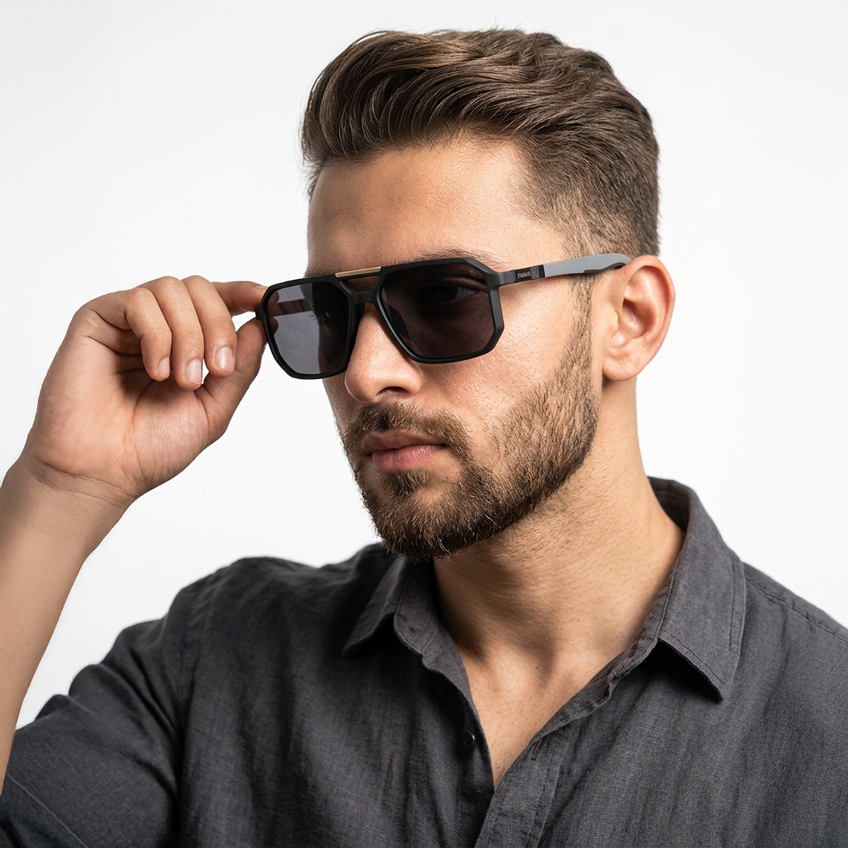 Eyejack Black Wayfarer Sunglasses for Men and Women - Style 1111 - worn by a male model (image 1)