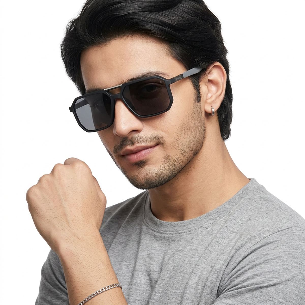 Eyejack Black Wayfarer Sunglasses for Men and Women - Style 1112 - worn by a male model (image 1)