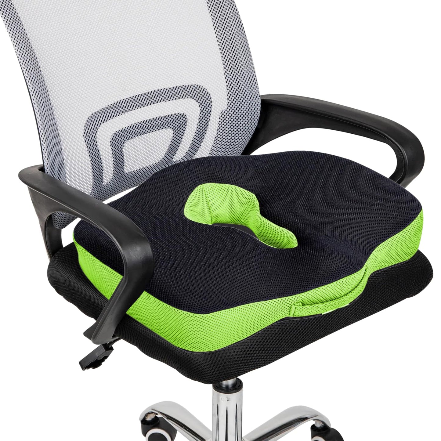 Sleepsia Orthopedic Coccyx O-Shape Seat Cushion Pillow for Tailbone Pain Relief (Black/Green)