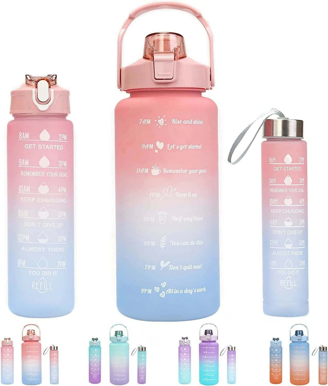 3 in 1 Motivational Water Bottle for health conscious Gym fitness Yoga player with Time Marker (Multicolor)