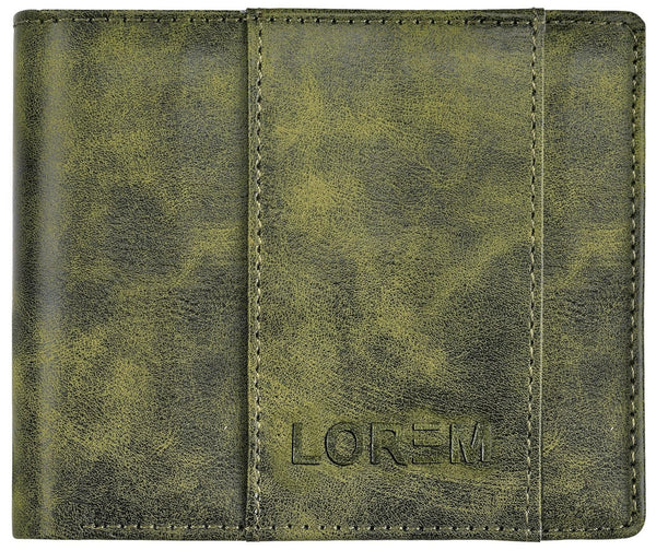 Lorem Green Out Side Card Slot Bi-Fold Faux Leather 5 ATM Slots Wallet For Men - HalfPe