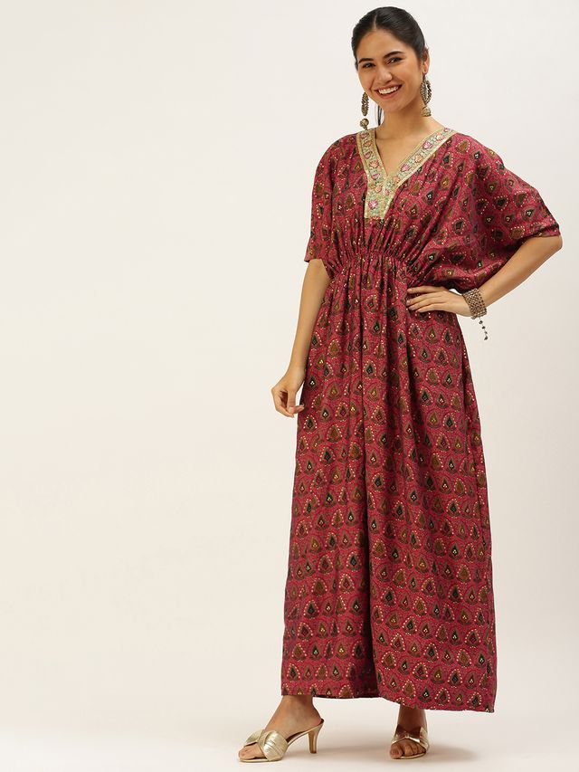Bollywood Vogue Ready To Wear Pink Chanderi Art Silk Kaftan Gown