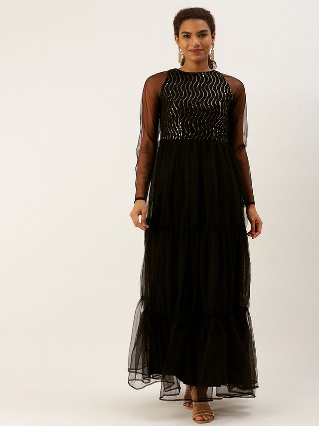 Bollywood Vogue Ready To Wear Black Georgette Sequins Gown