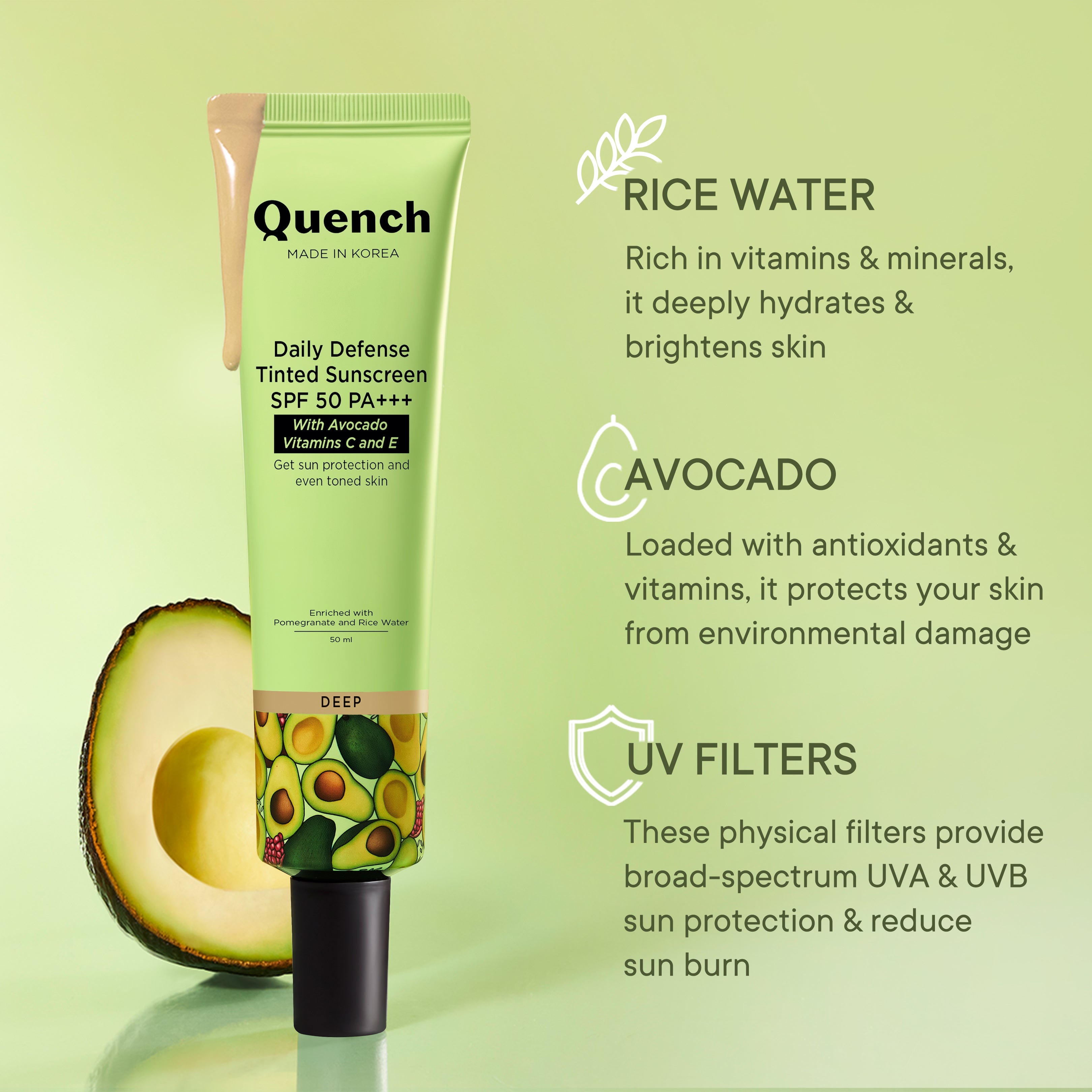 Quench Daily Defense Tinted Sunscreen SPF 50 Pa+++ (Very Deep) 50Ml (699)
