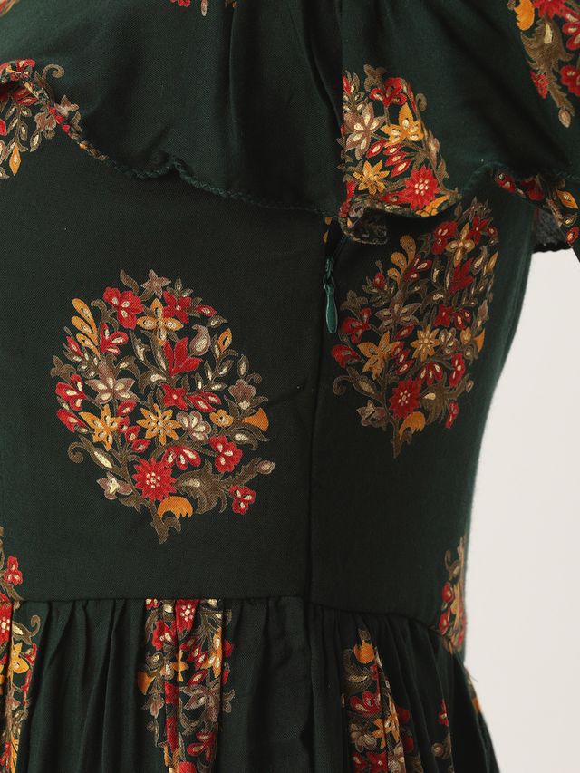Bollywood Vogue Ready To Wear Green Rayon Printed Strap Neckline Dress
