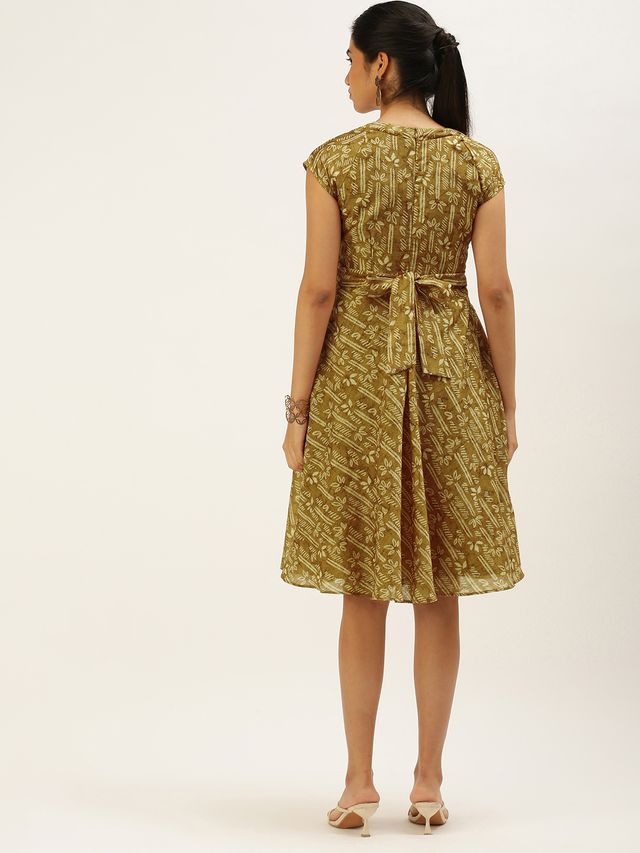 Bollywood Vogue Ready To Wear Green Printed Art Silk Mini Dress