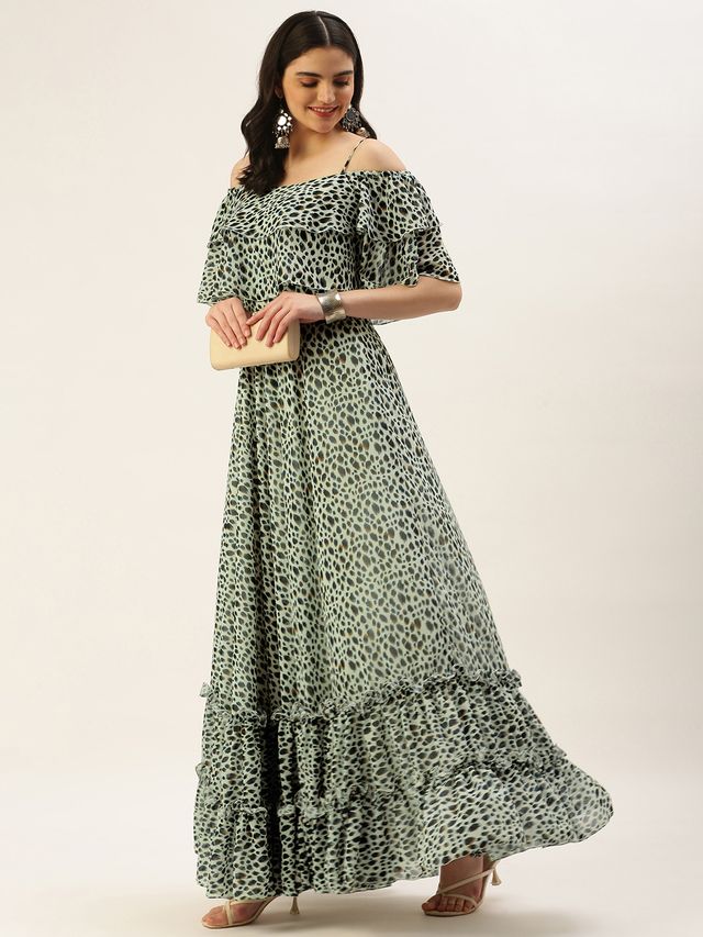 Bollywood Vogue Ready To Wear Cream Georgette Digital Printed Gown
