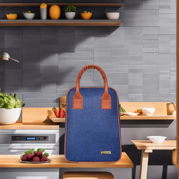 Lorem Blue Linen Textured Insulated Tiffin Bag/Lunch Bag for Men & Women - TB01 LOREM