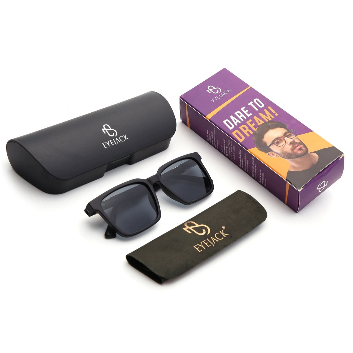 Eyejack Black Square Sunglasses for Men and Women - Style 1074 - detail view