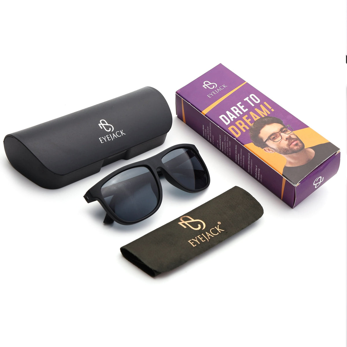 Eyejack Black Wayfarer Sunglasses for Men and Women - Style 1071 - detail view
