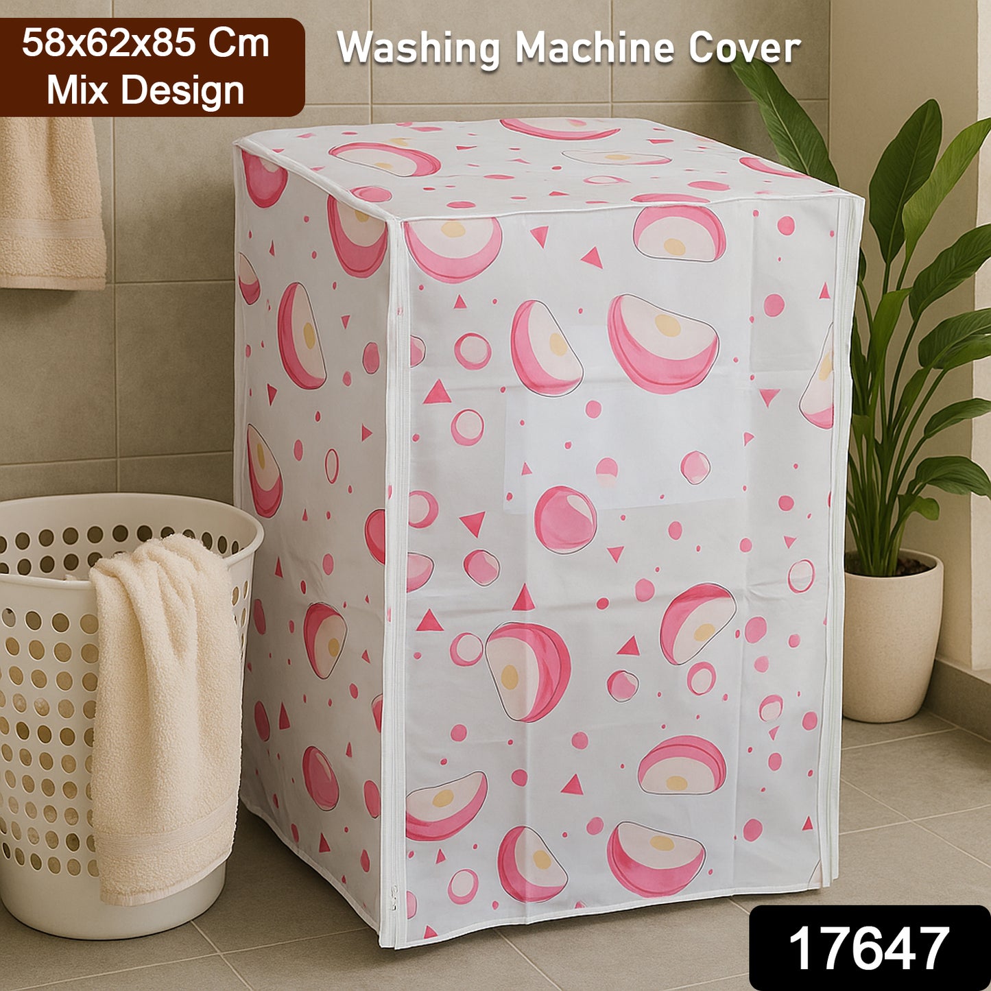 Waterproof Washing Machine Cover 58x62x85 cm – Mix Design Protective Dustproof Cover for Front and Top Load Machines (1 Pc Mix Design)