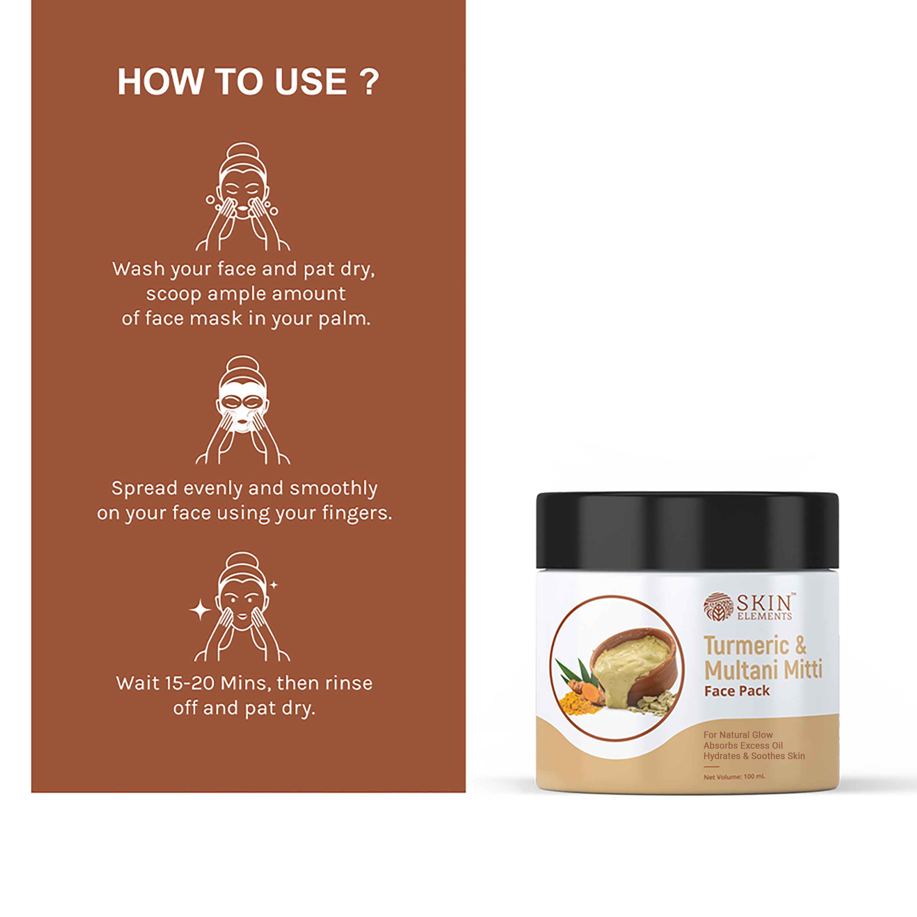Skin Elements Turmeric (Haldi) & Multani Mitti Face Mask Pack | Ubtan Face Pack | Acne & Blackheads removal