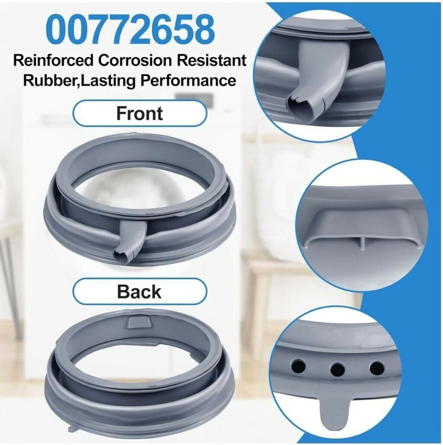 Front Load Washing Machine Door Gasket Rubber Seal | Compatible with Siemens Grey, Inner Diameter 13.18 Inch, Outer Diameter 16 Inch