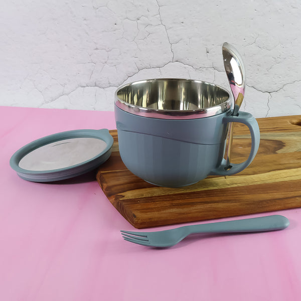 Apex Insulated Stainless Steel Hot-X-Bowl with Airtight Lid, Outer PP Layer, and Integrated Spoon/Fork Set (Approx 700 Ml)