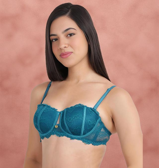Susie Half Coverage PrincessBlue Lace Adjustable, MultiwayPadded Balconette Bra