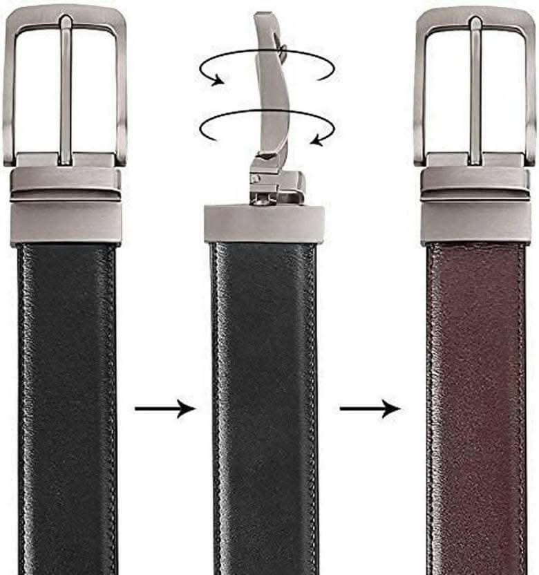 ZEVORA Men Casual, Evening, Formal, Party Black Genuine Leather Reversible Belt - HalfPe