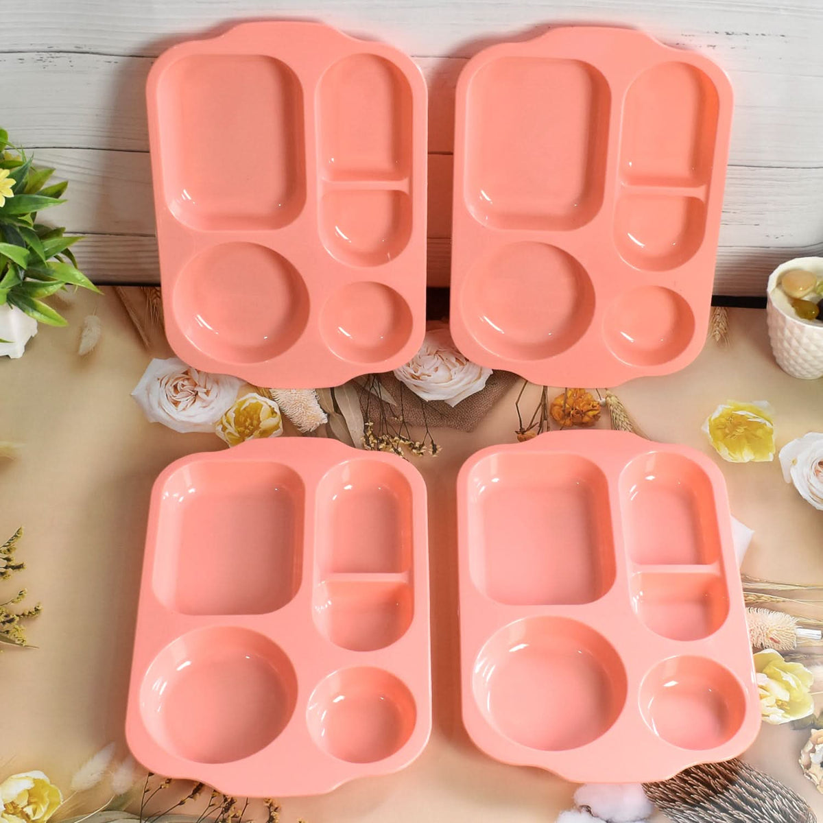 Unbreakable Plastic Food Platesbiodegradable 5 Compartment Square Plate For Food HP DD