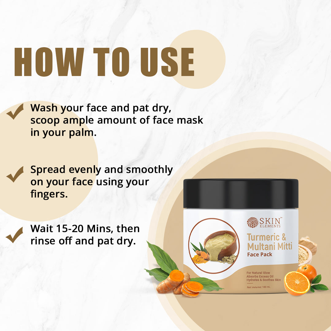 Skin Elements Turmeric (Haldi) & Multani Mitti Face Mask Pack | Ubtan Face Pack | Acne & Blackheads removal