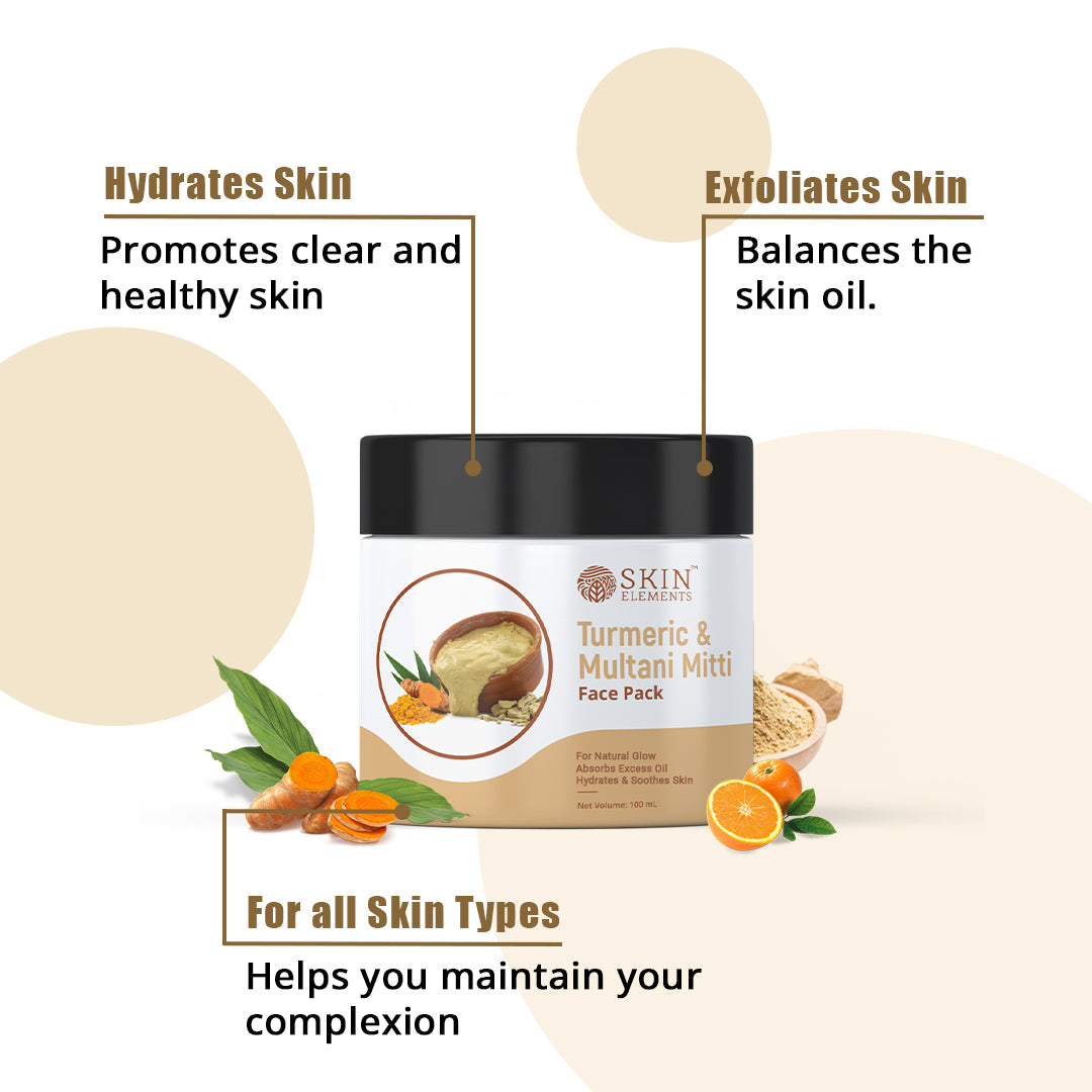 Skin Elements Turmeric (Haldi) & Multani Mitti Face Mask Pack | Ubtan Face Pack | Acne & Blackheads removal