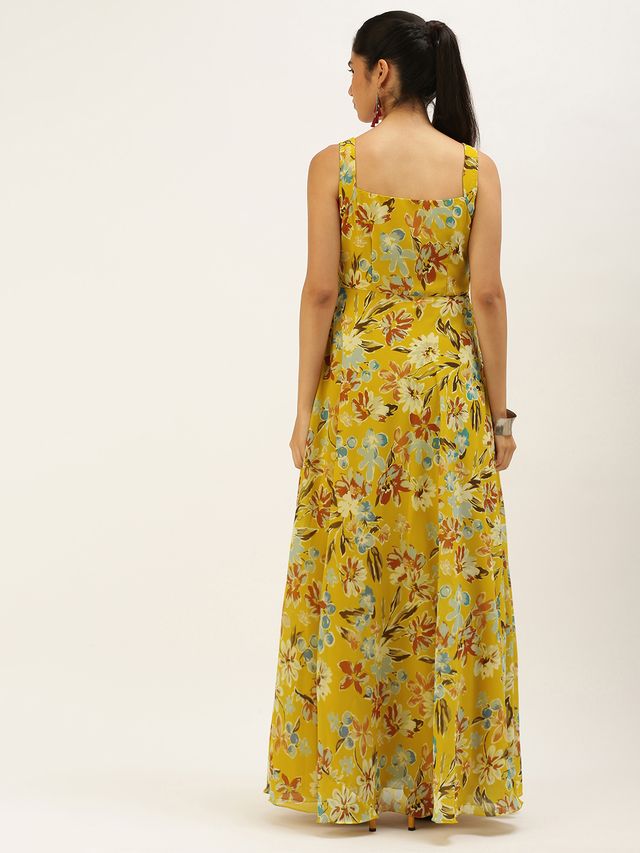 Bollywood Vogue Ready To Wear Green Digital Print Georgette Gown