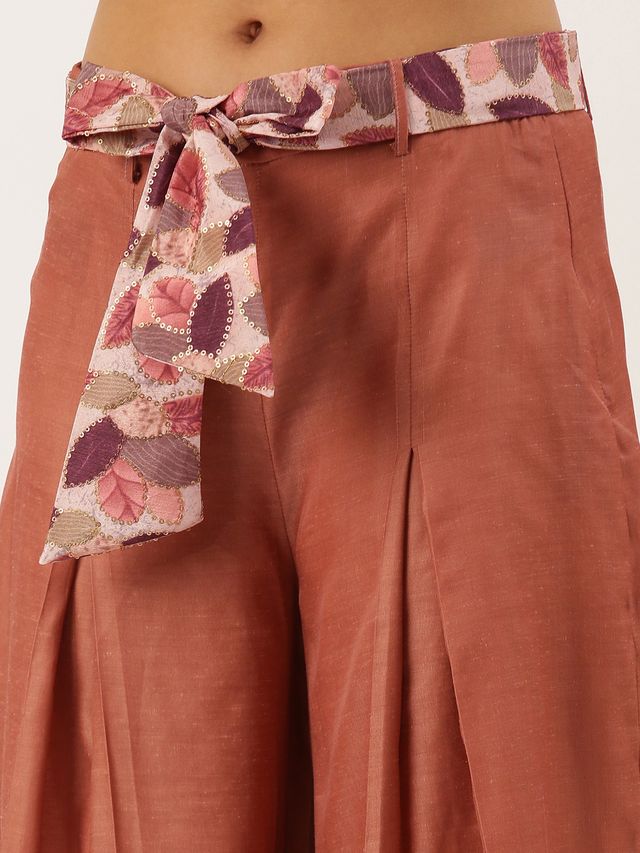 Bollywood Vogue Ready To Wear Multicolored Chinon Crop Top N Palazzo