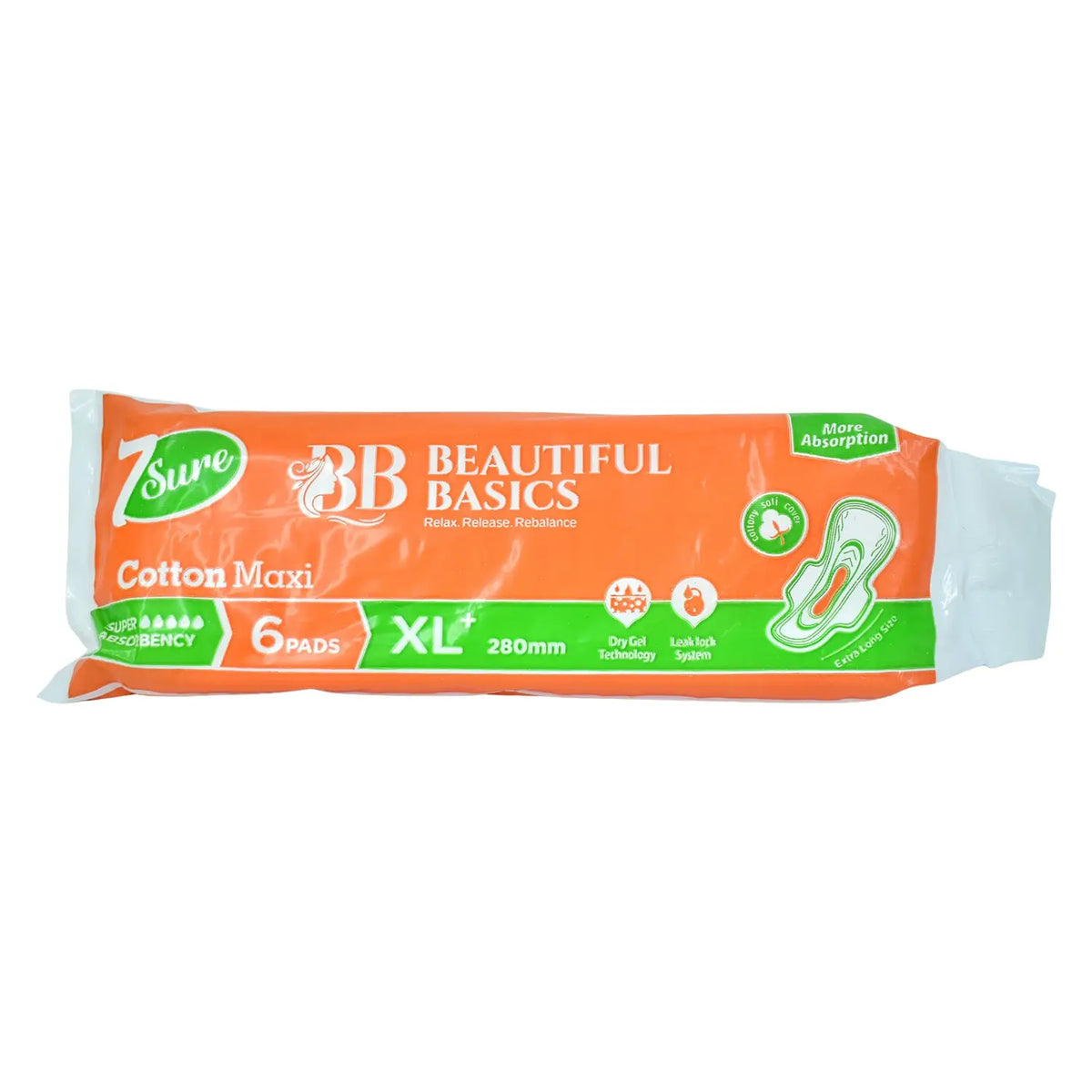 Beautiful Basics Orange Cotton Maxi Sanitary Pads Xl+ 280mm Pack Of 6 Pads HP DD