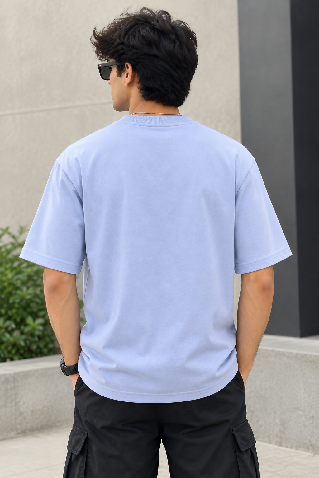 Men's Hustle Essentials Oversized Light Sky Blue T-Shirt Relaxed Fit Casual Tee