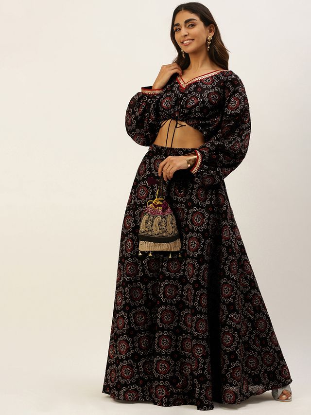 Bollywood Vogue Ready To Wear Black Printed Art Silk Co Ords Set