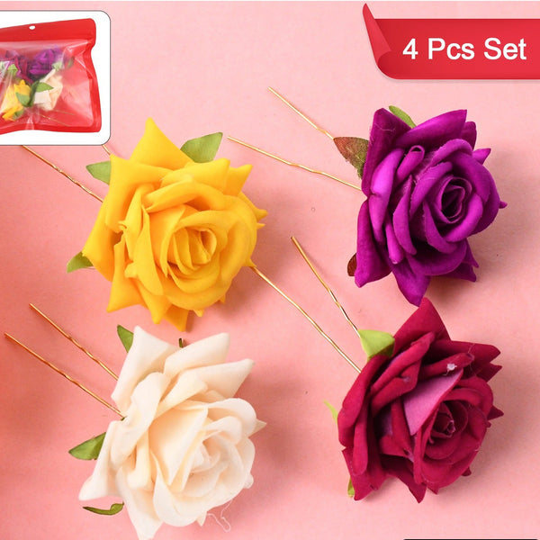 Colourful Flowing Flower Hair Pin (4 Pcs Set Mix Color)