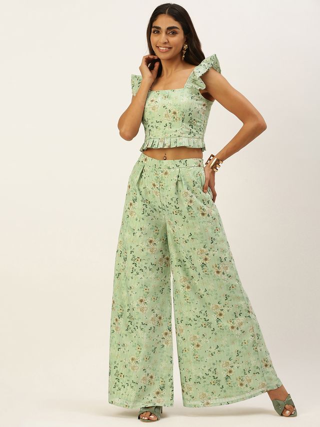 Bollywood Vogue Ready To Wear Green Muslin Digital Printed Co Ords Set