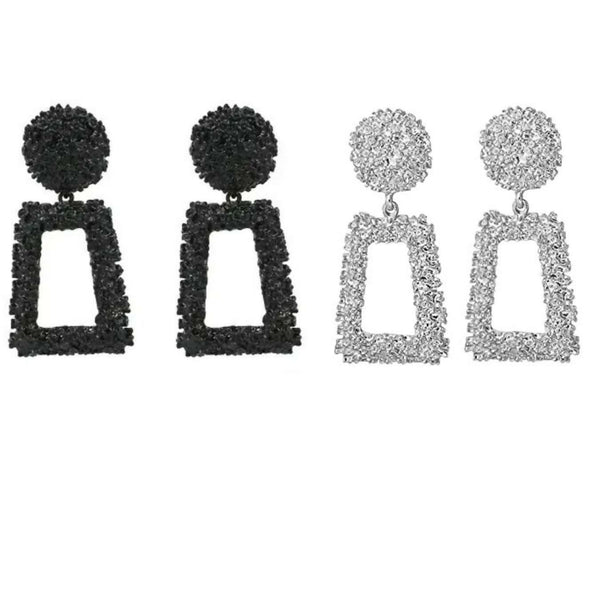 Sophisticated Style Black and Silver Geometric Earrings