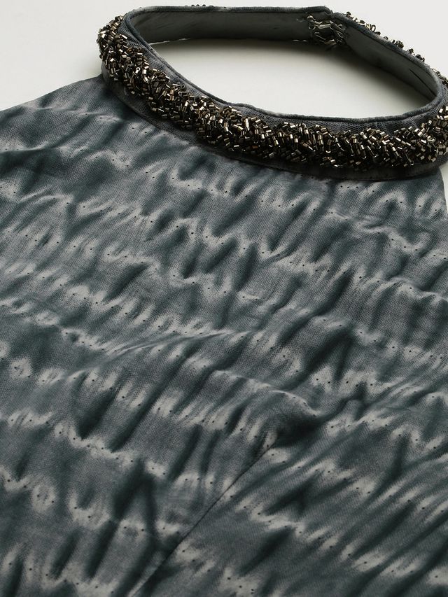 Bollywood Vogue Ready To Wear Grey N Black Muslin Halter Neck Gown