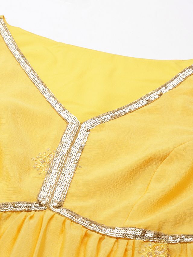 Bollywood Vogue Ready To Wear Yellow Chinnon Embroidered Kurta Set