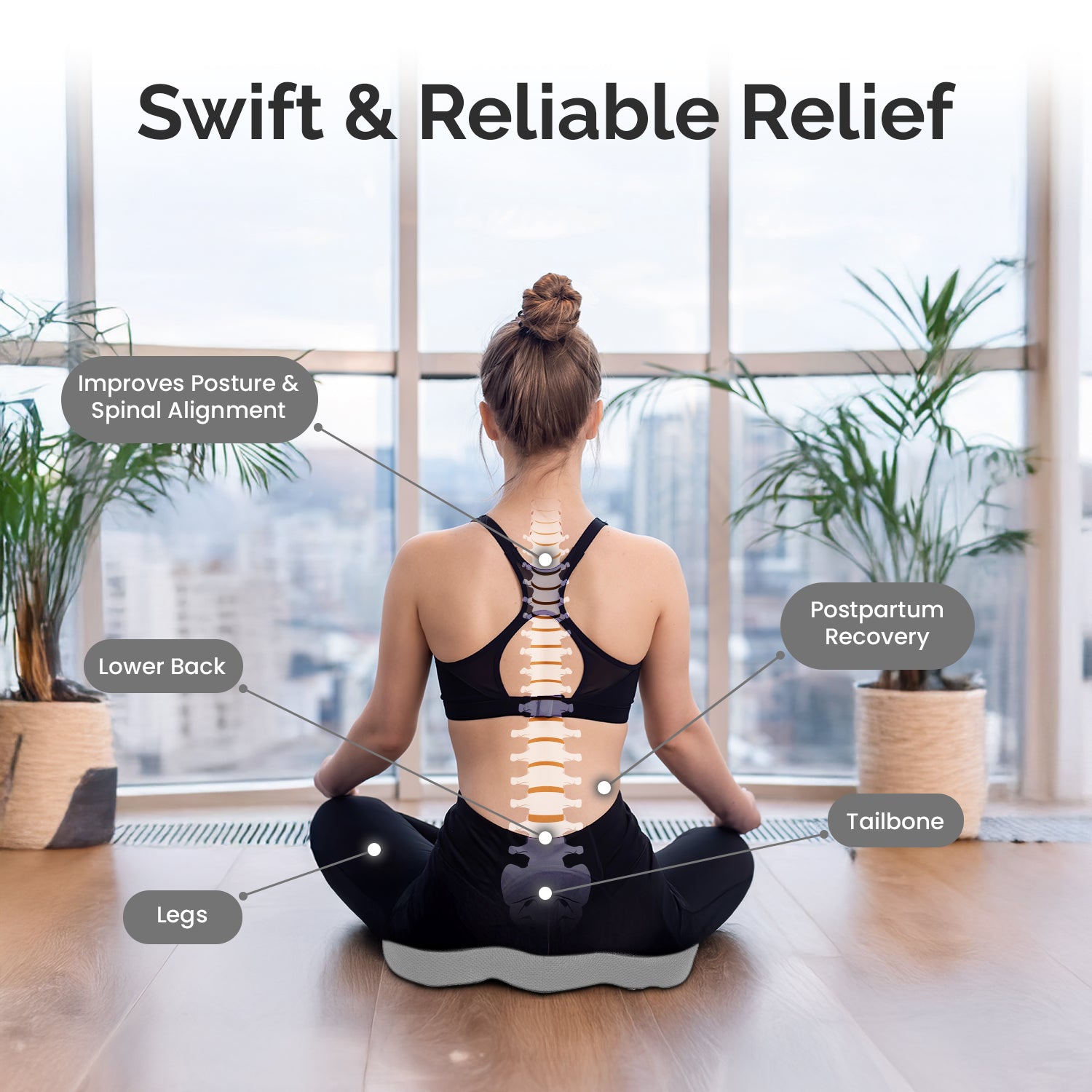 Sleepsia Orthopedic Coccyx U-Shape Seat Cushion Pillow for Tailbone Pain Relief (Black/Grey)