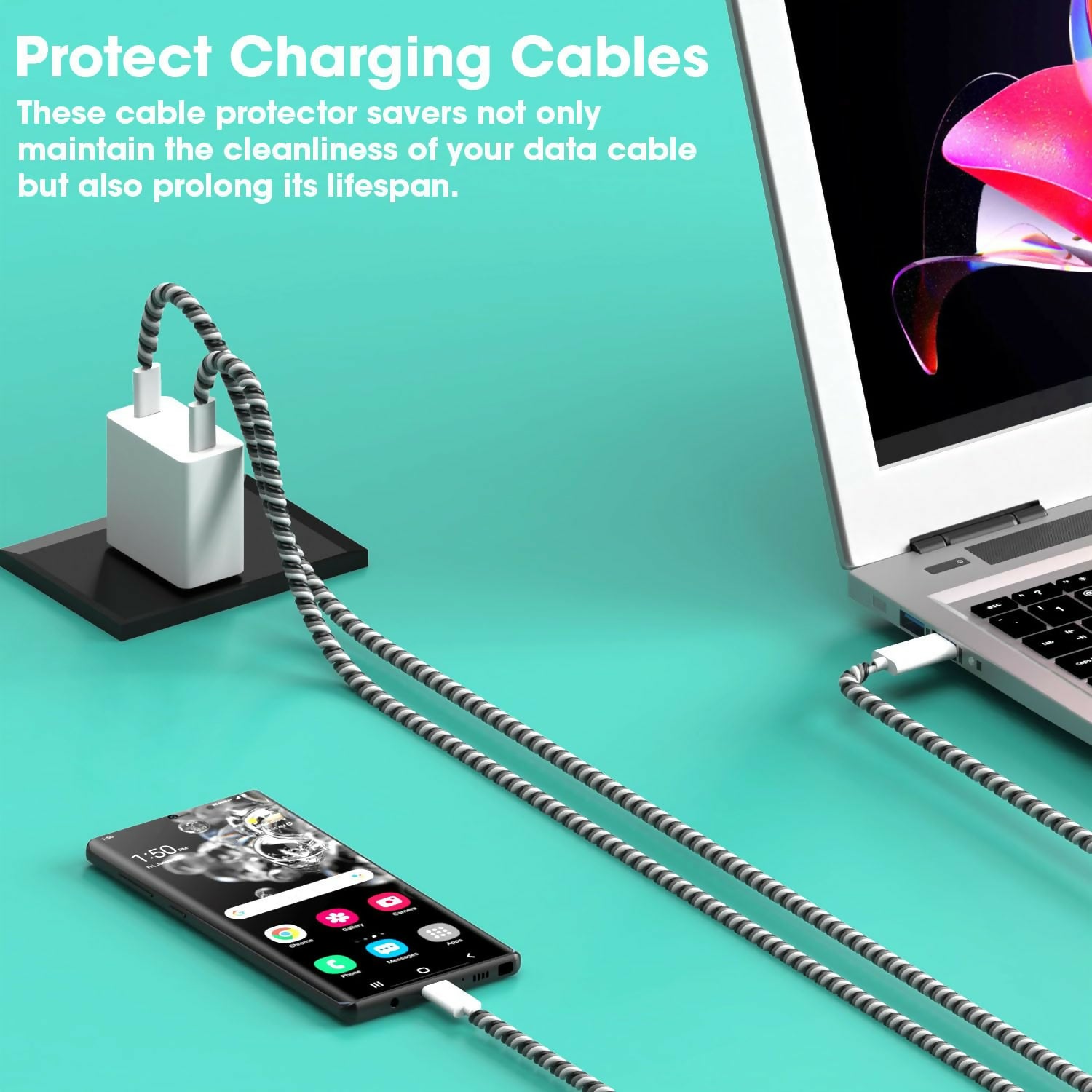 Premium Spiral Cable Guard Durable Protective Sleeve for Phone Chargers & Headphones
