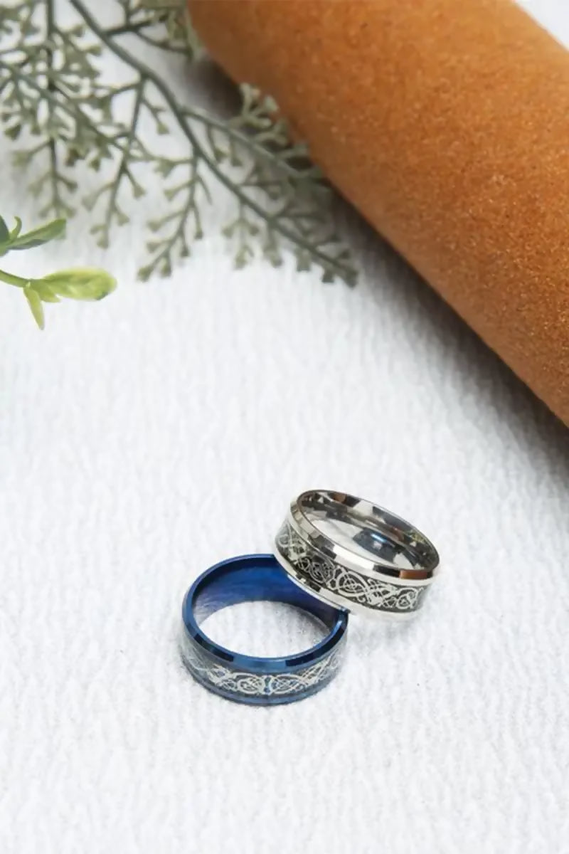 YouBella - Silver Plated Stainless Steel Ring Combo of 2 for Boys & Men(Blue & Silver,20)