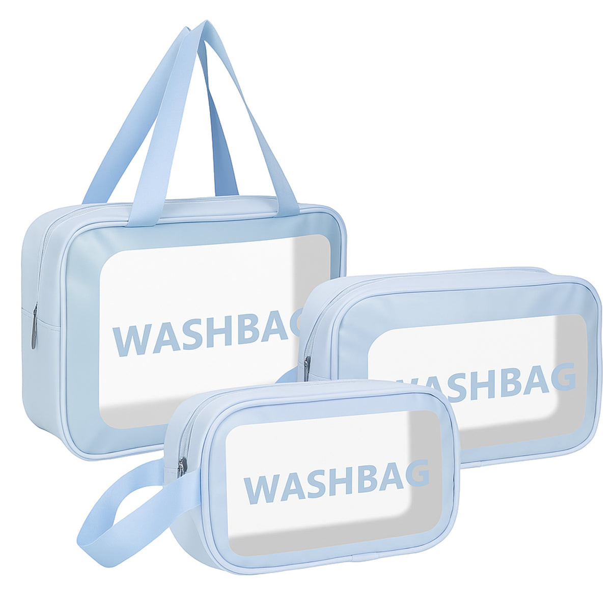 3-Piece Waterproof Transparent Travel Toiletry Bag Set ofMultipurpose Zippered Washbag Organizer Kit with Handle of Portable Makeup Pouch
